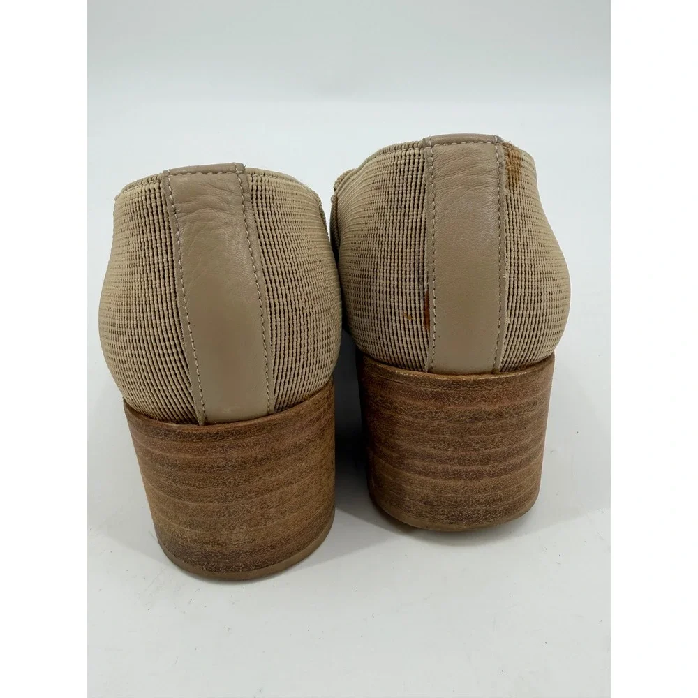 Barneys New York Tan Mesh Fabric Block Heel Loafers Made in Italy Size 35